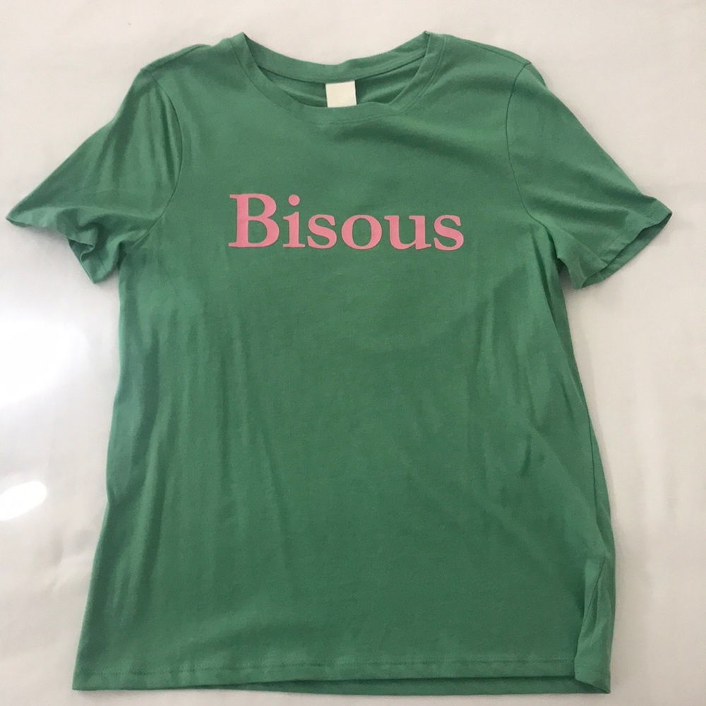 H&M Pink and Green “Bisous” Graphic Tee